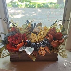 Autumn Floral Arrangement in Wooden Box